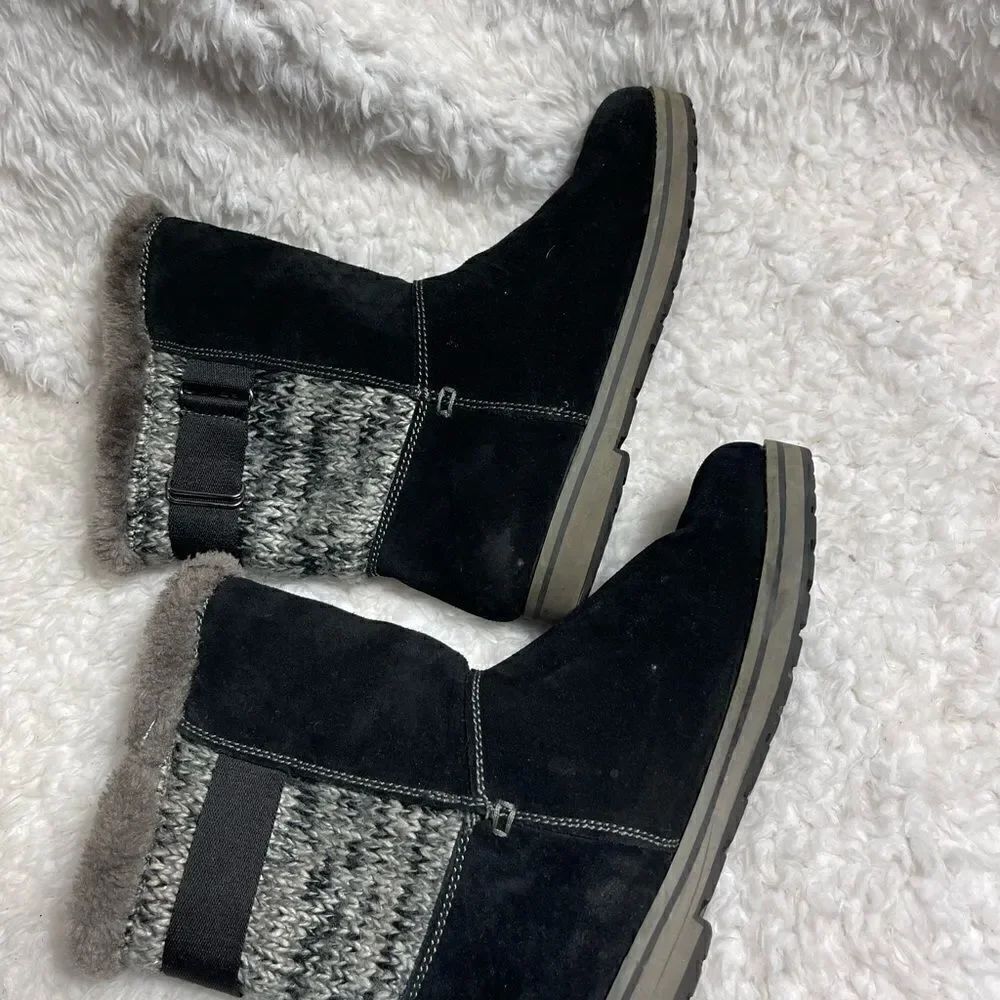 White Mountain black leather suede and gray knit boots faux fur lining size 8.5M - Picture 4 of 10